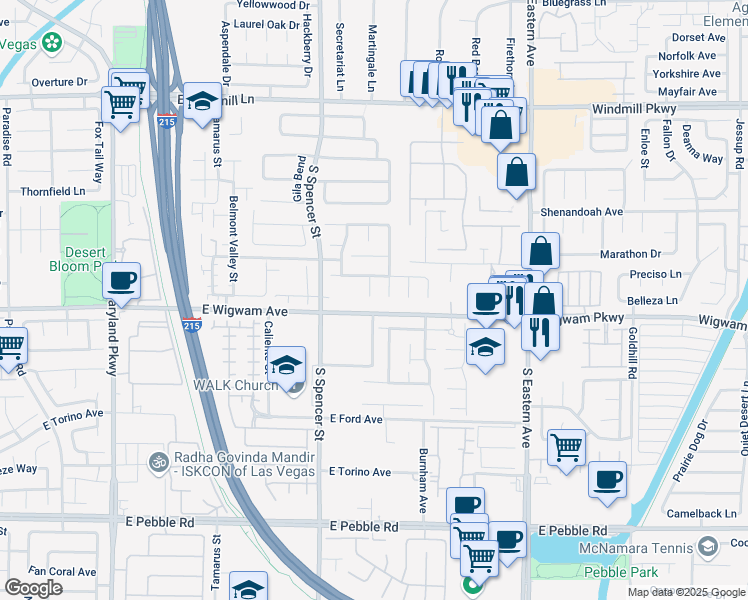 map of restaurants, bars, coffee shops, grocery stores, and more near 8444 Orange Cliff Court in Las Vegas
