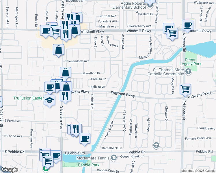 map of restaurants, bars, coffee shops, grocery stores, and more near 108 Elegante Way in Henderson