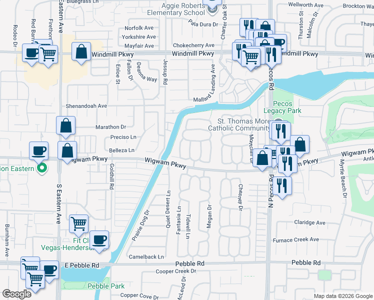 map of restaurants, bars, coffee shops, grocery stores, and more near 146 Carriage Way West in Henderson