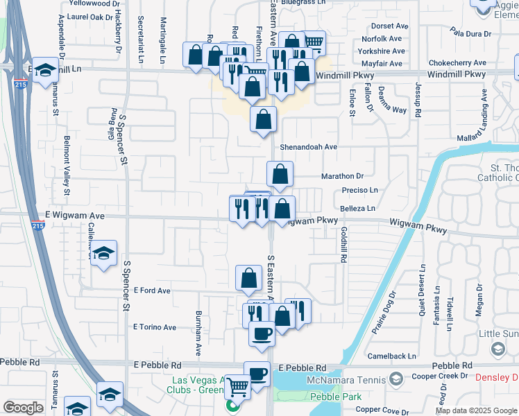 map of restaurants, bars, coffee shops, grocery stores, and more near 8445 South Eastern Avenue in Las Vegas