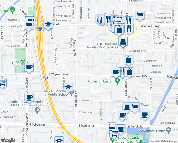 map of restaurants, bars, coffee shops, grocery stores, and more near 8444 Orange Cliff Court in Las Vegas