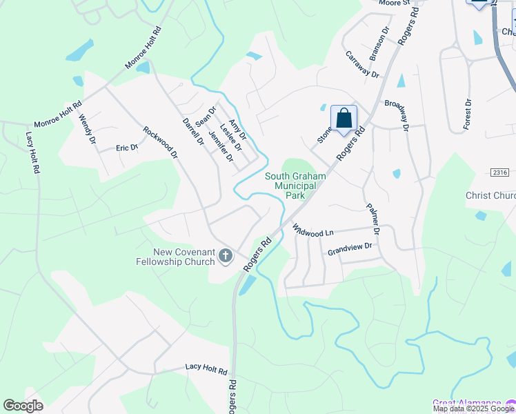 map of restaurants, bars, coffee shops, grocery stores, and more near 539 Woodland Drive in Graham