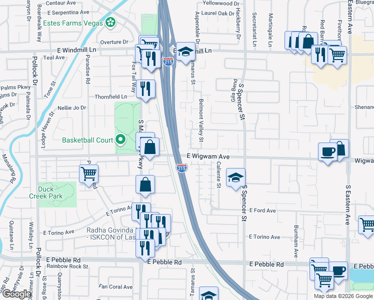 map of restaurants, bars, coffee shops, grocery stores, and more near 8453 Adams Valley Street in Las Vegas
