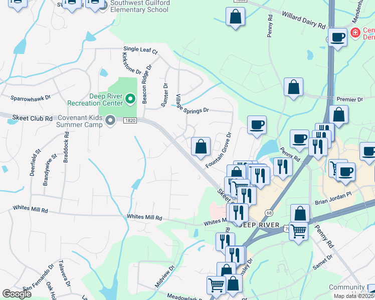 map of restaurants, bars, coffee shops, grocery stores, and more near 1608 Anji Drive in High Point