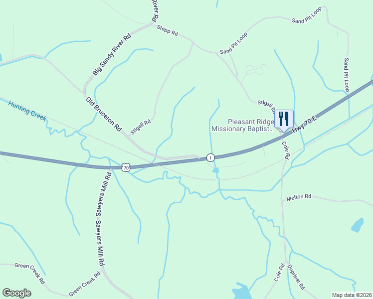 map of restaurants, bars, coffee shops, grocery stores, and more near 50 Old Bruceton Road in Bruceton