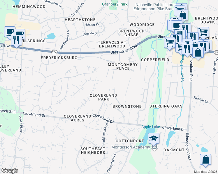 map of restaurants, bars, coffee shops, grocery stores, and more near 508 Almadale Court in Brentwood