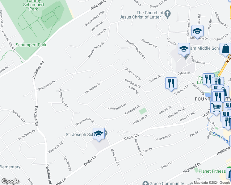 map of restaurants, bars, coffee shops, grocery stores, and more near 2115 Aster Road in Knoxville