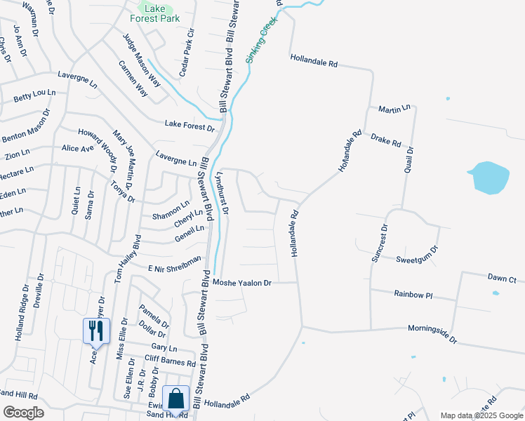 map of restaurants, bars, coffee shops, grocery stores, and more near 1127 Harmony Lane in La Vergne