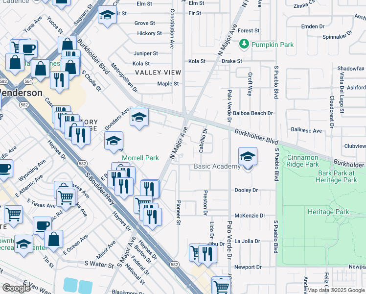 map of restaurants, bars, coffee shops, grocery stores, and more near 600 North Major Avenue in Henderson