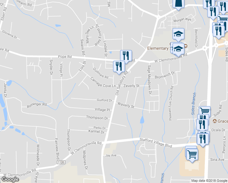map of restaurants, bars, coffee shops, grocery stores, and more near 2321 Old Salisbury Road in Winston-Salem