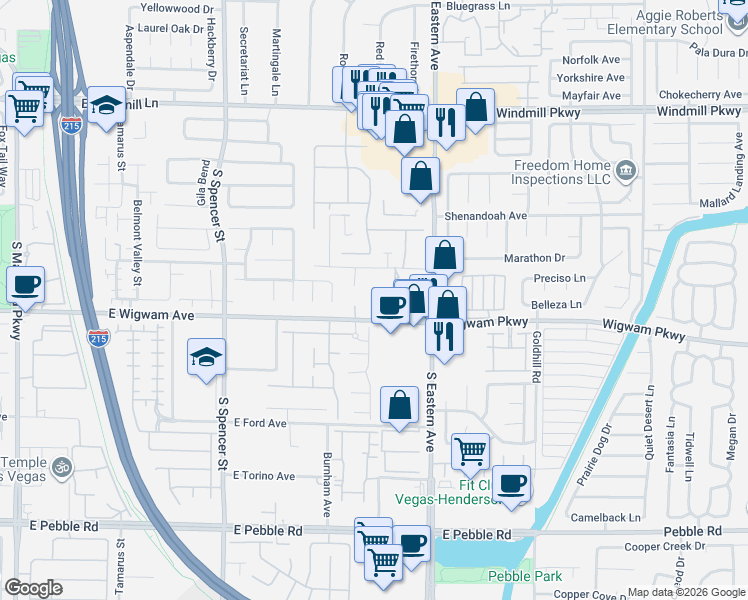 map of restaurants, bars, coffee shops, grocery stores, and more near 2225 East Camero Avenue in Las Vegas