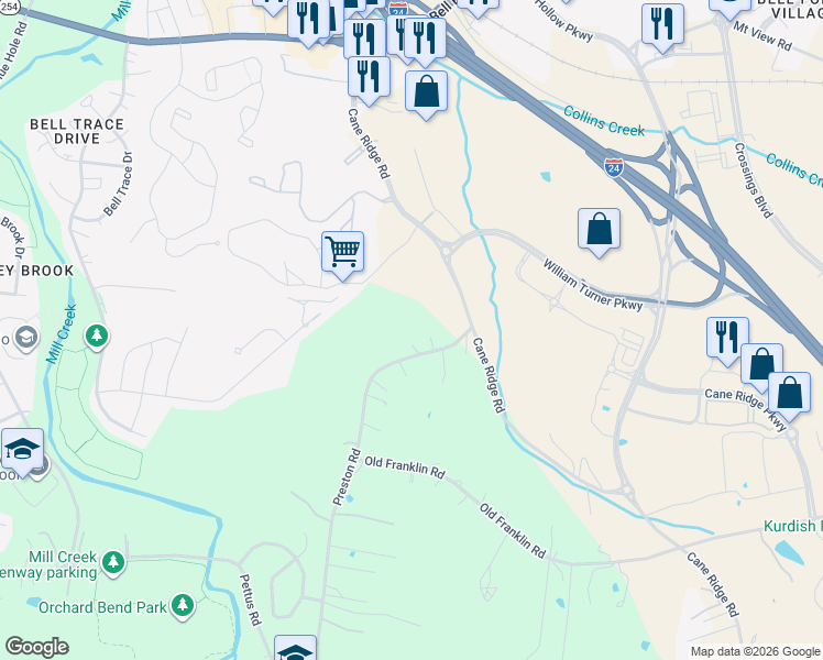 map of restaurants, bars, coffee shops, grocery stores, and more near 725-741 Preston Road in Nashville