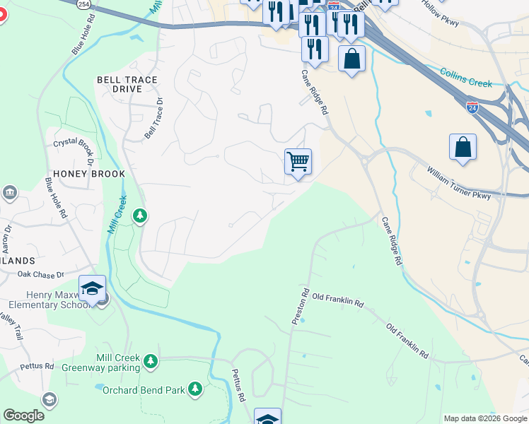 map of restaurants, bars, coffee shops, grocery stores, and more near 1147 Shire Drive in Nashville