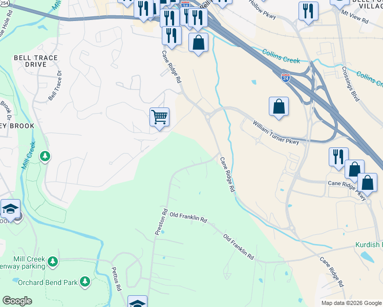 map of restaurants, bars, coffee shops, grocery stores, and more near 725-741 Preston Road in Nashville