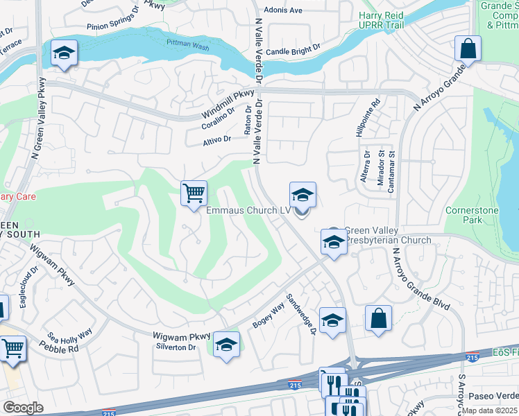 map of restaurants, bars, coffee shops, grocery stores, and more near 107 Broken Rock Drive in Henderson