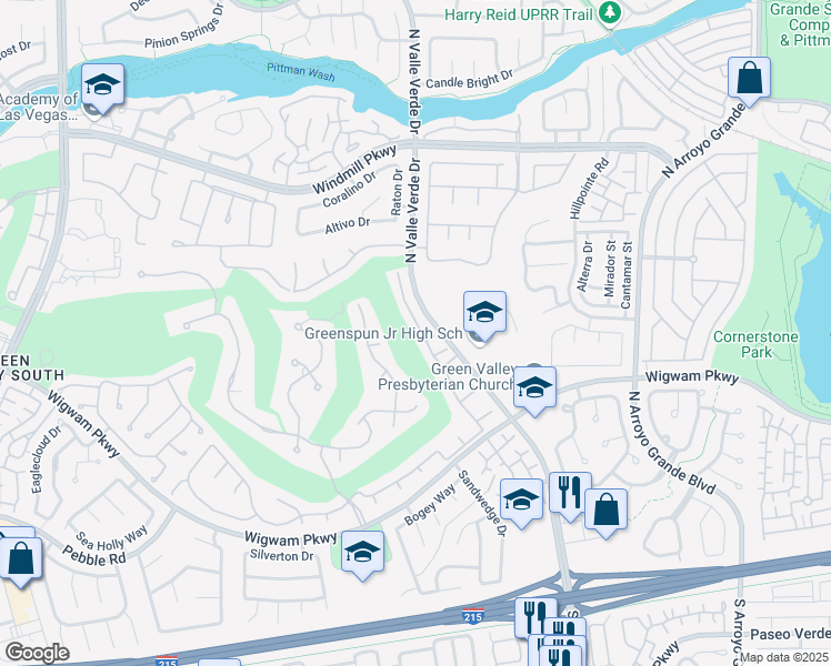 map of restaurants, bars, coffee shops, grocery stores, and more near 107 Broken Rock Drive in Henderson