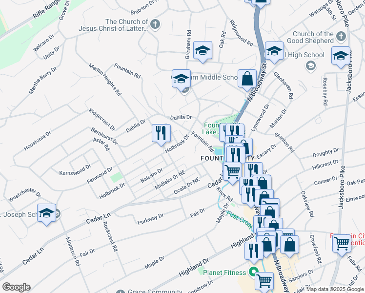 map of restaurants, bars, coffee shops, grocery stores, and more near 2700 Holbrook Drive in Knoxville