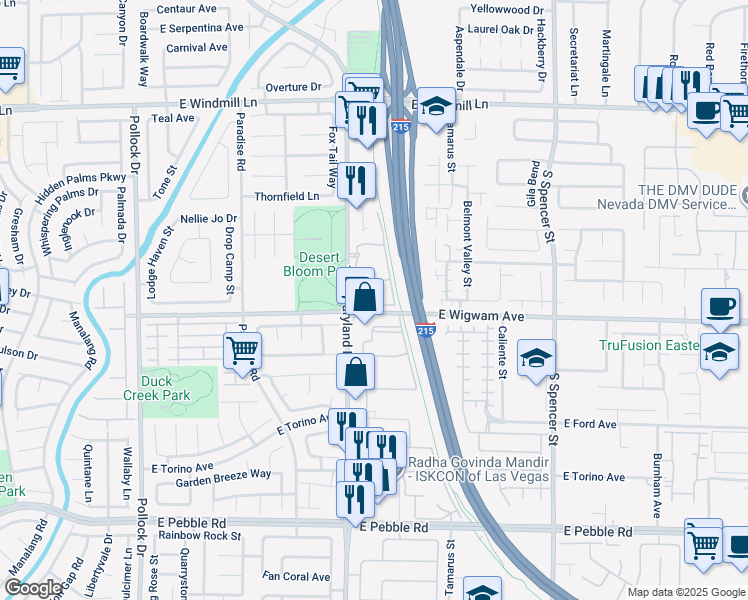 map of restaurants, bars, coffee shops, grocery stores, and more near 2 East Wigwam Avenue in Las Vegas