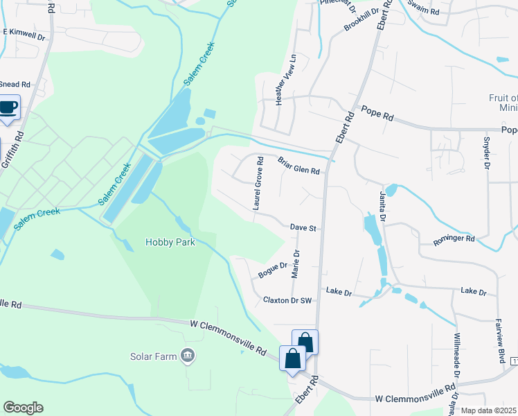 map of restaurants, bars, coffee shops, grocery stores, and more near 3905 Laurel Grove Road in Winston-Salem