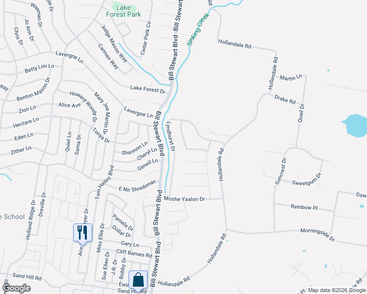 map of restaurants, bars, coffee shops, grocery stores, and more near 1114 Harmony Lane in La Vergne