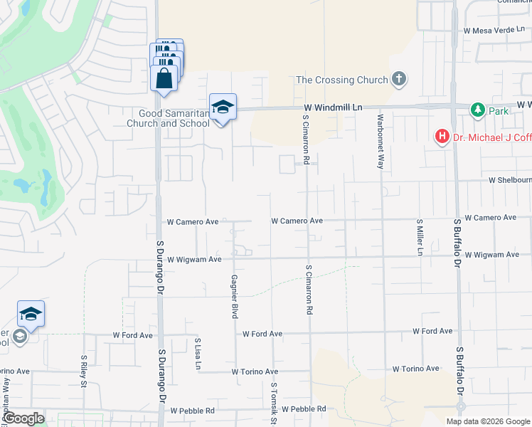 map of restaurants, bars, coffee shops, grocery stores, and more near 8310 West Camero Avenue in Las Vegas