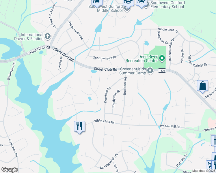 map of restaurants, bars, coffee shops, grocery stores, and more near 4003 Deerfield Street in High Point