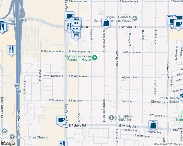 map of restaurants, bars, coffee shops, grocery stores, and more near Haven Street in Las Vegas