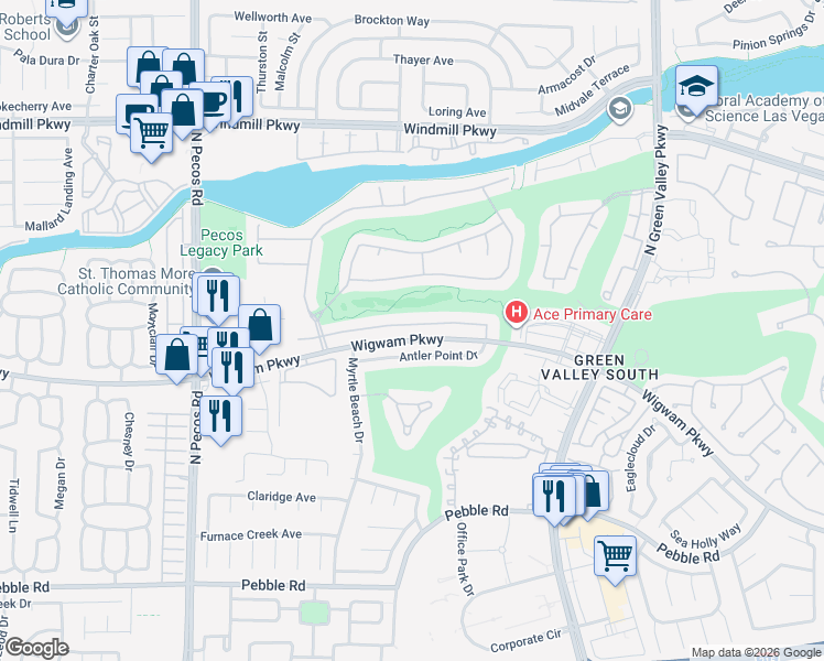 map of restaurants, bars, coffee shops, grocery stores, and more near 2425 Tour Edition Drive in Henderson