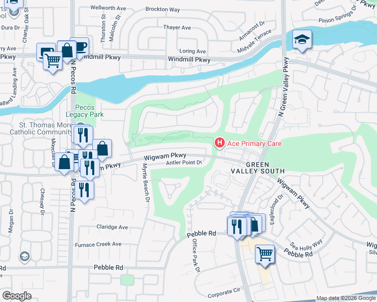 map of restaurants, bars, coffee shops, grocery stores, and more near 2413 Tour Edition Drive in Henderson