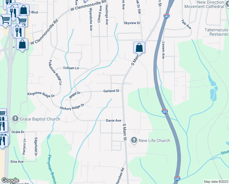 map of restaurants, bars, coffee shops, grocery stores, and more near 16 Garland Street in Winston-Salem