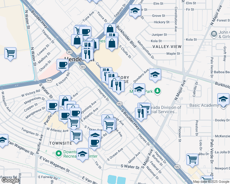 map of restaurants, bars, coffee shops, grocery stores, and more near 320 South Boulder Highway in Henderson