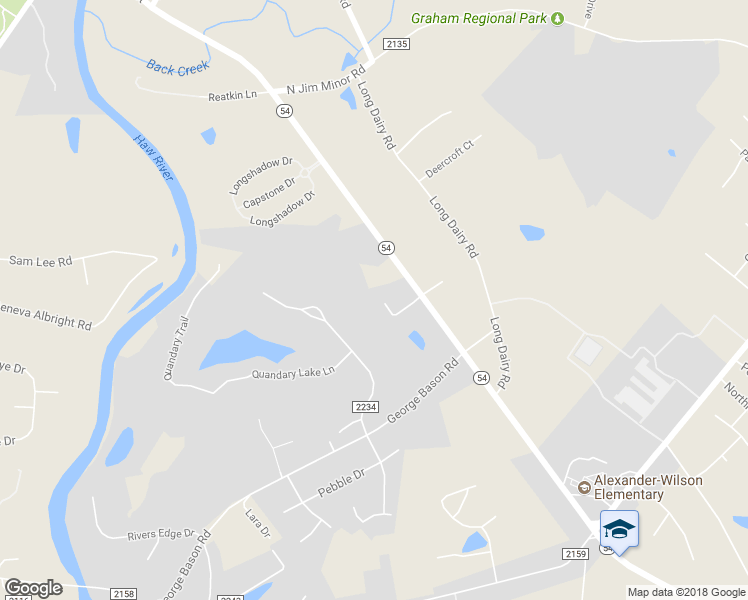 map of restaurants, bars, coffee shops, grocery stores, and more near 1501 Bentwood Drive in Graham