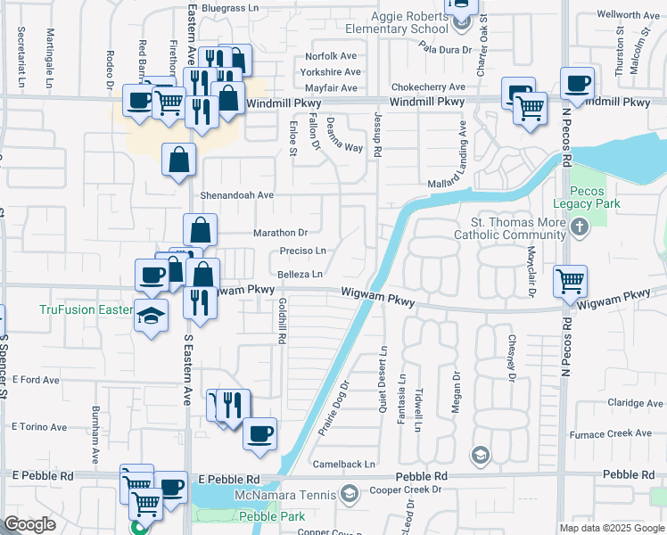 map of restaurants, bars, coffee shops, grocery stores, and more near 108 Elegante Way in Henderson