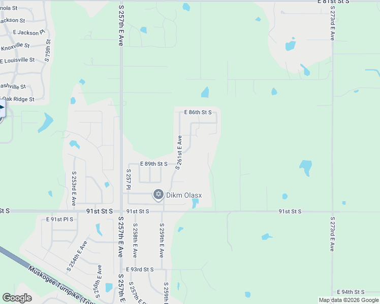 map of restaurants, bars, coffee shops, grocery stores, and more near 8819 South 261st East Avenue in Broken Arrow