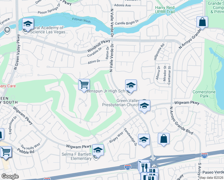 map of restaurants, bars, coffee shops, grocery stores, and more near 109 Broken Rock Drive in Henderson