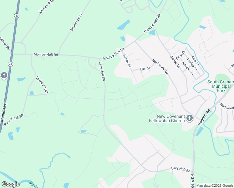map of restaurants, bars, coffee shops, grocery stores, and more near 2131 Lacy Farm Road in Graham