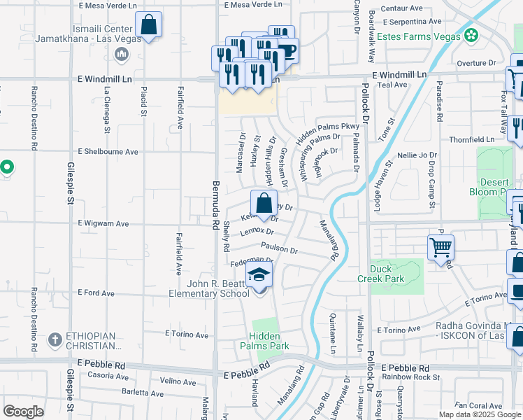 map of restaurants, bars, coffee shops, grocery stores, and more near 510 Kelsford Drive in Las Vegas