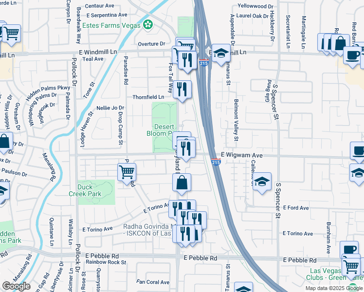 map of restaurants, bars, coffee shops, grocery stores, and more near 8460 South Maryland Parkway in Las Vegas