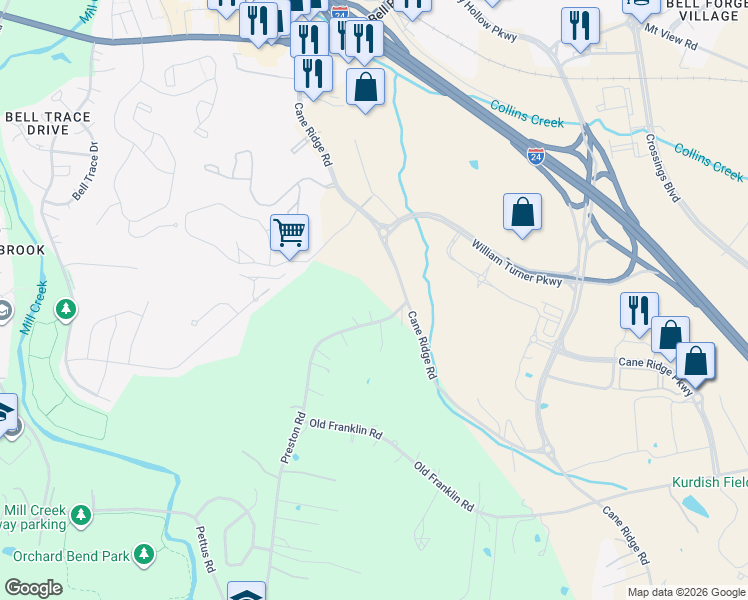 map of restaurants, bars, coffee shops, grocery stores, and more near 701 Preston Road in Nashville