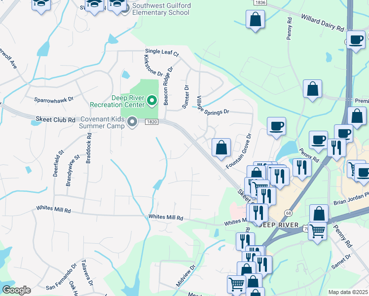 map of restaurants, bars, coffee shops, grocery stores, and more near 3706 Quail Marsh Court in High Point