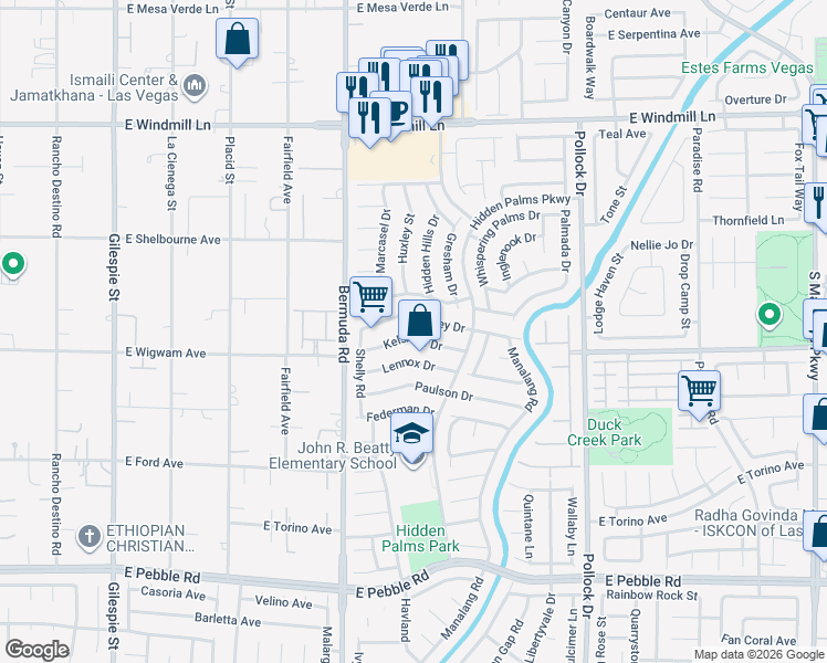 map of restaurants, bars, coffee shops, grocery stores, and more near 510 Kelsford Drive in Las Vegas