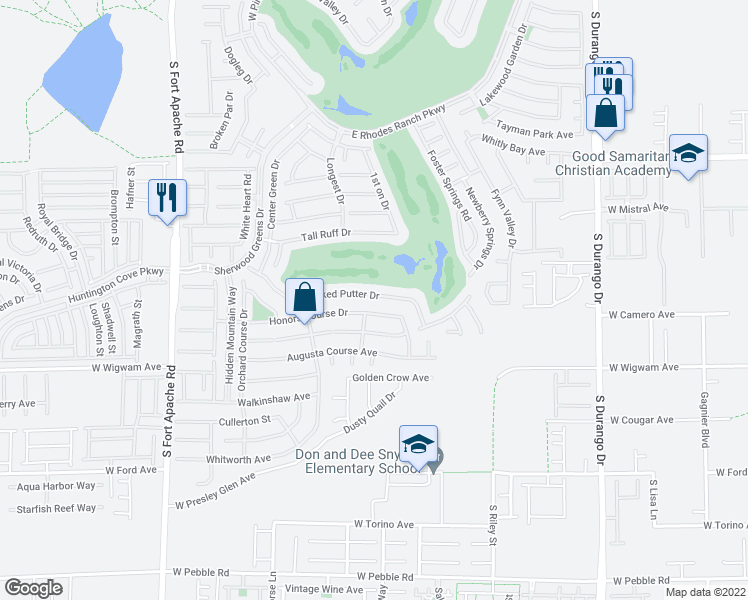 map of restaurants, bars, coffee shops, grocery stores, and more near 69 Crooked Putter Drive in Las Vegas