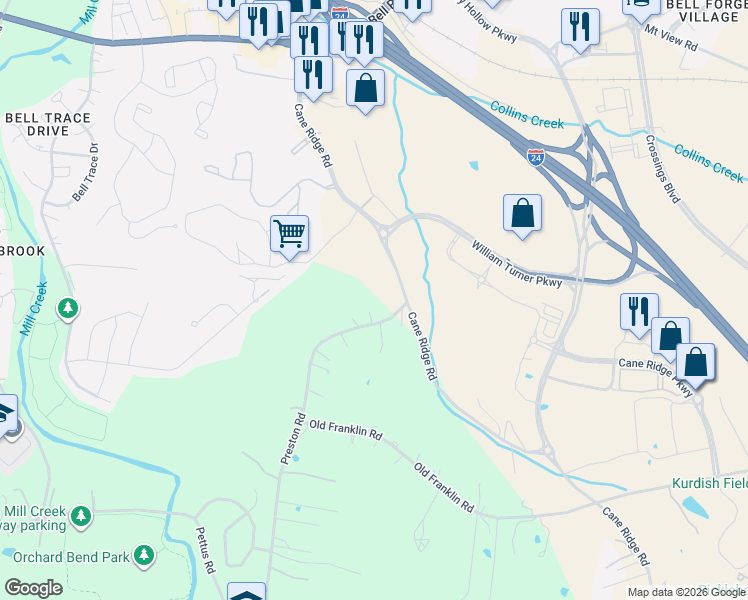 map of restaurants, bars, coffee shops, grocery stores, and more near 701 Preston Road in Nashville