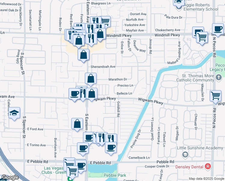 map of restaurants, bars, coffee shops, grocery stores, and more near 109 Ayesha Lane in Henderson
