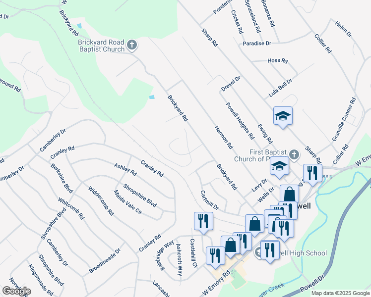 map of restaurants, bars, coffee shops, grocery stores, and more near 8009 Verona Lane in Powell