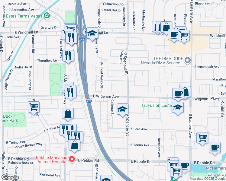 map of restaurants, bars, coffee shops, grocery stores, and more near 1660 Mount Tremblant Avenue in Las Vegas