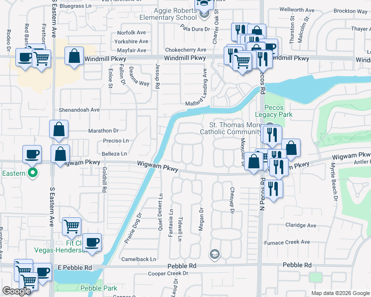 map of restaurants, bars, coffee shops, grocery stores, and more near 146 Carriage Way West in Henderson