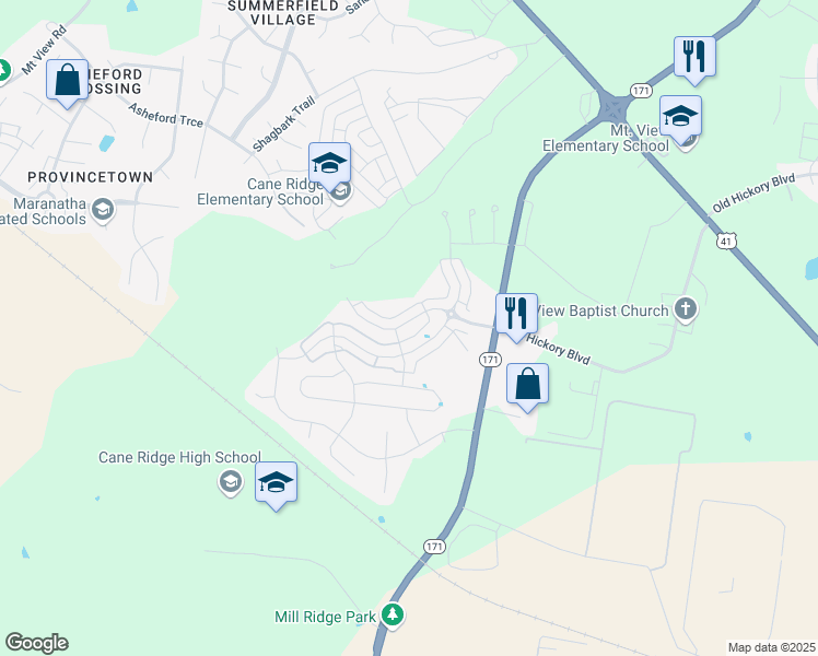 map of restaurants, bars, coffee shops, grocery stores, and more near 4116 Saddlecreek Way in Nashville