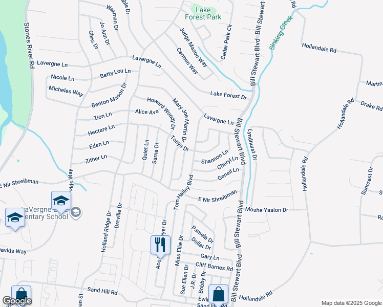 map of restaurants, bars, coffee shops, grocery stores, and more near 934 Tom Hailey Boulevard in La Vergne