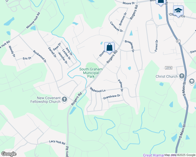 map of restaurants, bars, coffee shops, grocery stores, and more near 1610 Rogers Rd in Graham